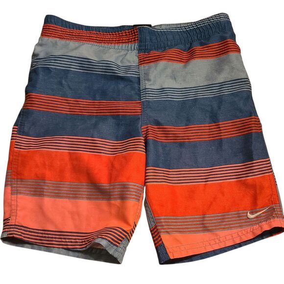 Nike Swim Boy Stripe Breaker Volley Lined Board Shorts Size S 8-10 Blue Orange - Picture 1 of 3